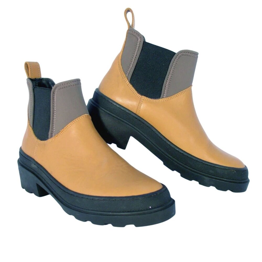 COS Chelsea $225 Chunky Tan Leather Booties Ankle Boots 7 - Made in PORTUGAL